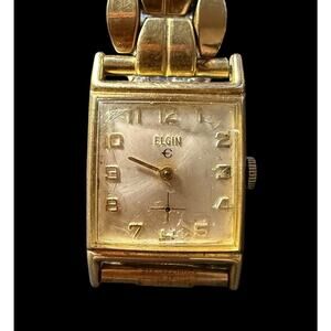 Vintage ELGIN Gold Tone Ladies Wristwatch Rectangle Case Expansion Band Works